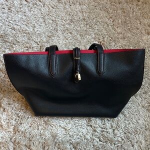 Tutilo Black Pebbled Leather Tote Bag with Red Interior 3 piece bag